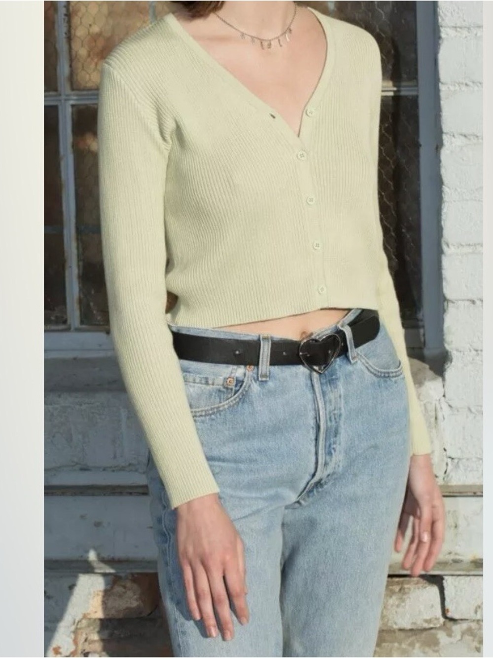 Cropped Sage Green V-Neck Button Cardigan